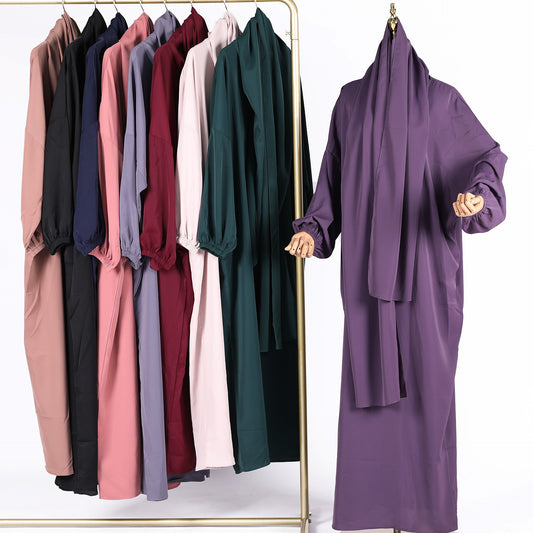 Cross-border Women's Clothing Malaysia Dubai Earth Ear Clothing Its Solid Color Turban Robe Plus Size Dress FY124713